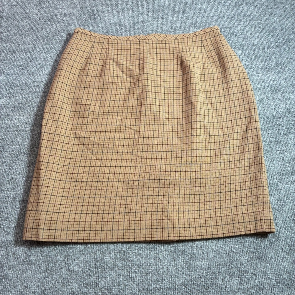 Liz Claiborne Collection‎ Skirt Womens 12 Tan Plaid Wool Pencil